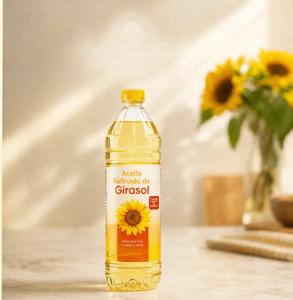 Botella de aceite refinado de girasol de un litro